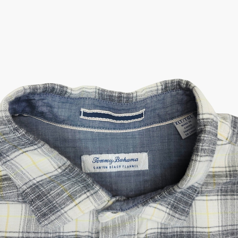 Tommy Bahama Mens XLT Canyon Beach Flannel Shirt Grey White Plaid Long Sleeve - Picture 5 of 11